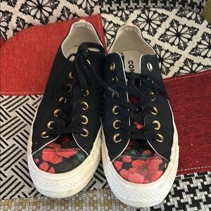 Converse All Star Chuck Taylor Black/ Cherry Red Egret Floral Sneakers - Size 7